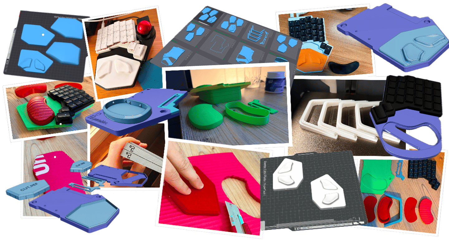 Design iterations showing the evolution of the wrist rest system