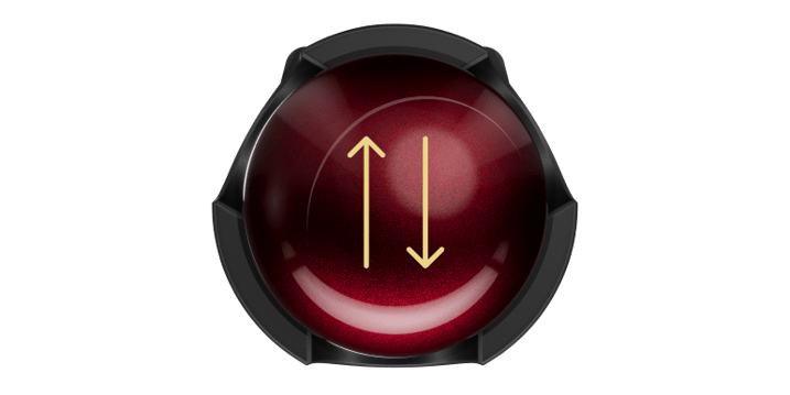 The Trackball and core isolated, with arrows pointing up and down symbolizing a scrolling motion